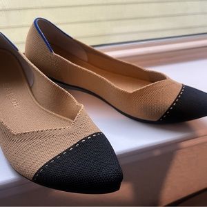 Rothy’s The Point Camel Cap toe Pointed Ballet Flats 10W Retired Wide tan beige.